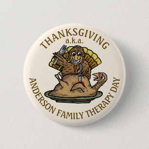Macaron Rond 5 Cm Thanksgiving Funny Turquie Nom de famille Jour de 