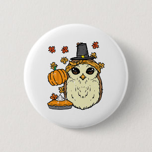 Macaron Rond 5 Cm Thanksgiving Owl Pilgrim mignonne Automne Femmes G