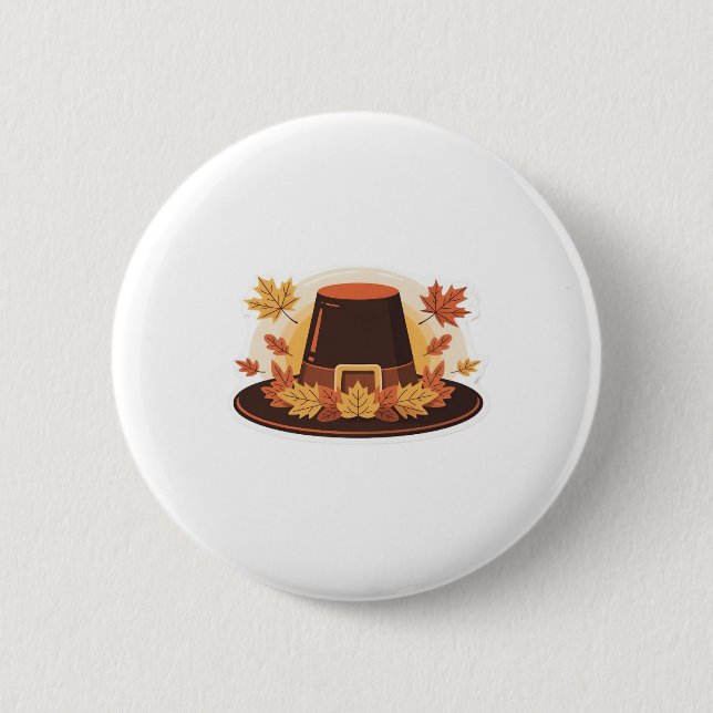 Macaron Rond 5 Cm Thanksgiving Pilgrim Casquette - Automne Harvest D (Devant)