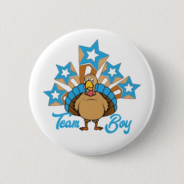 Macaron Rond 5 Cm Thanksgiving Turkey Gender Revela - Team Boy (Devant)