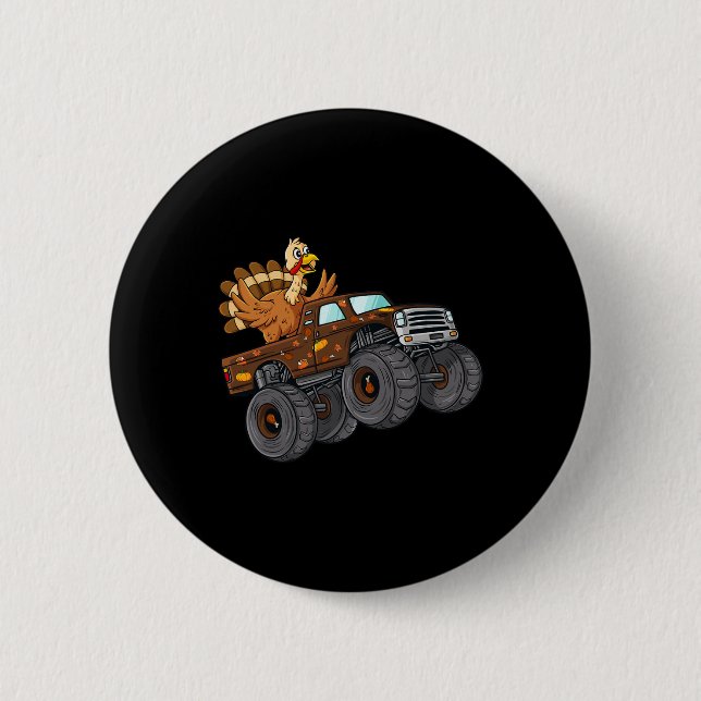 Macaron Rond 5 Cm Thanksgiving Turquie équitation Monster Truck Boys (Devant)