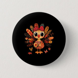 Macaron Rond 5 Cm Thanksgiving Turquie mignonne Coquette Bow Girl Wo