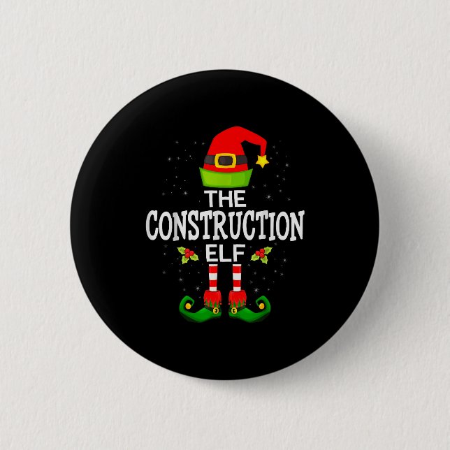 Macaron Rond 5 Cm The Construction Elf Christmas Family Matching Paj (Devant)