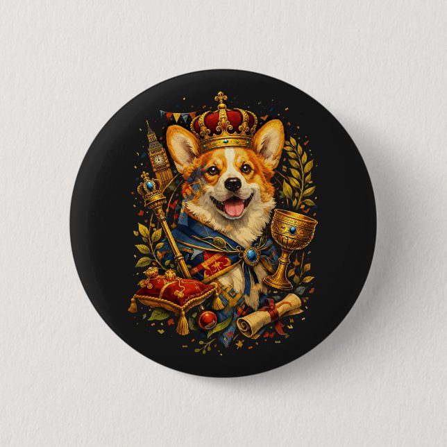 Macaron Rond 5 Cm The Corgi King (Devant)
