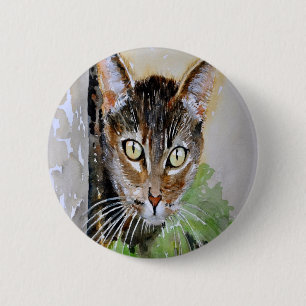 Macaron Rond 5 Cm The Curious Tabby Cat Acrylic Painting