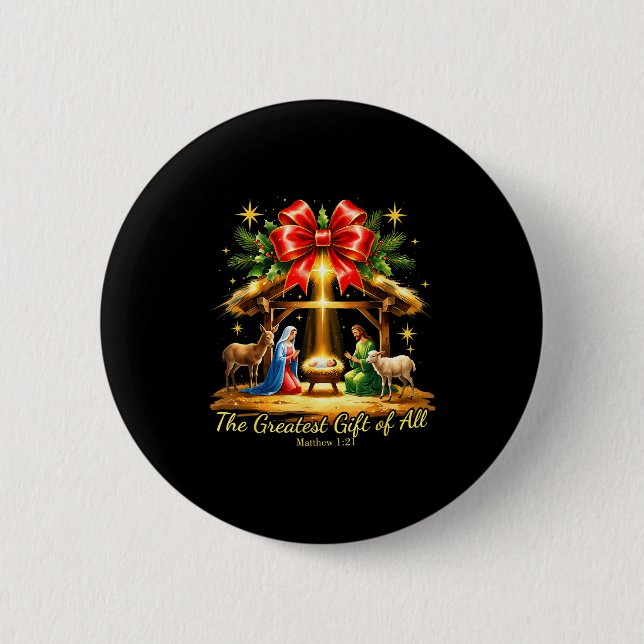 Macaron Rond 5 Cm The Greatest Gift Of All Nativity Christian Christ (Devant)