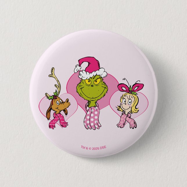Macaron Rond 5 Cm The Grinch Crew in Pink Valentine's Portrait (Devant)