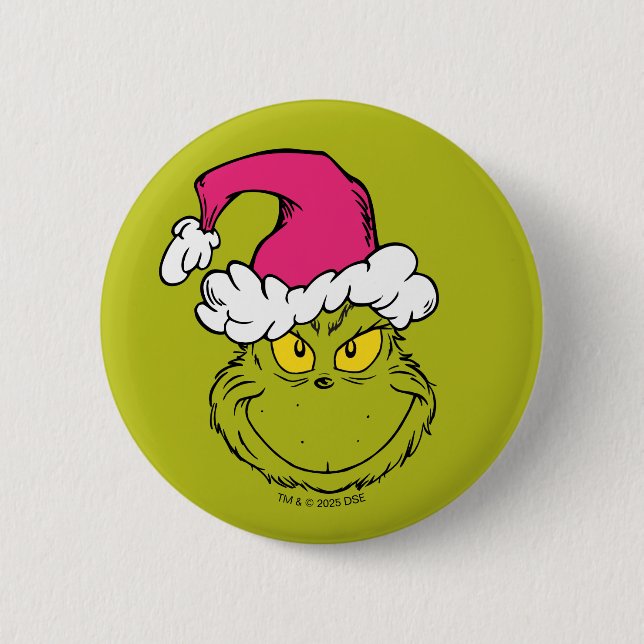 Macaron Rond 5 Cm The Grinch in Pink Santa Hat (Devant)