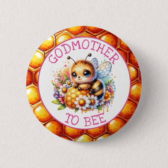Macaron Rond 5 Cm Thème d'abeilles de miel Fille Baby shower Godmère (Devant)