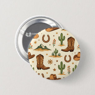Macaron Rond 5 Cm Thème de pays occidental avec cactus
