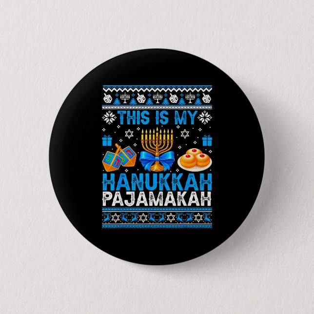 Macaron Rond 5 Cm This Is My Hanukkah Pajamakah Ugly Chanukah Jewish (Devant)