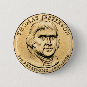Macaron Rond 5 Cm Thomas Jefferson Président $1 Coin Bouton