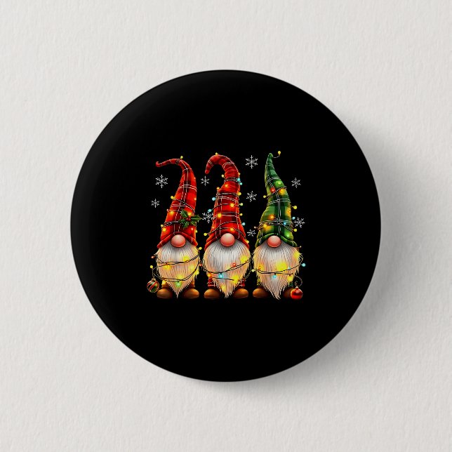Macaron Rond 5 Cm Three Gnomes Men Women Buffalo Plaid Red Christmas (Devant)