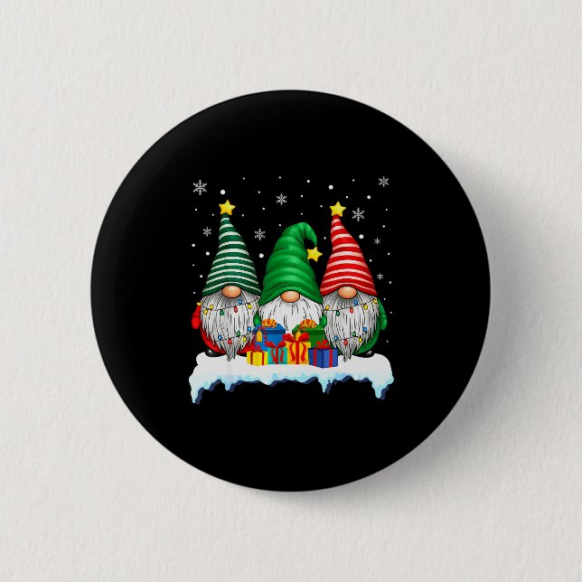Macaron Rond 5 Cm Three Gnomes Tree Lights Men Women Matching Xmas H (Devant)