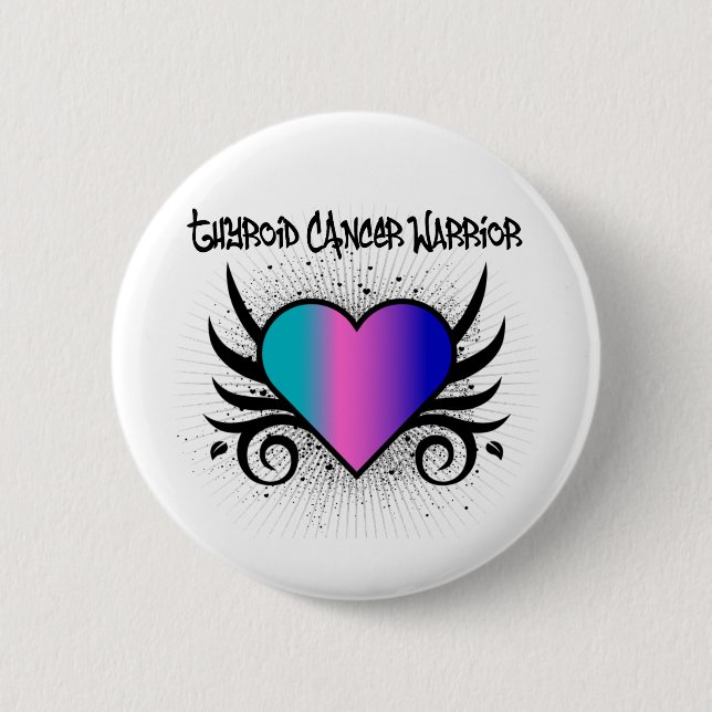 Macaron Rond 5 Cm Thyroid Cancer Guerrier Coeur (Devant)