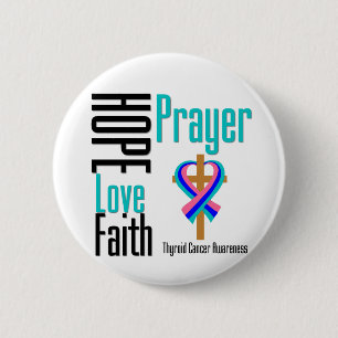 Macaron Rond 5 Cm Thyroid Cancer Hope Love Faith Prière Croix