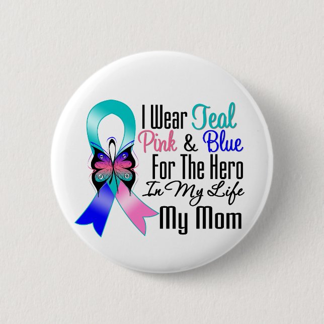 Macaron Rond 5 Cm Thyroid Cancer Ribbon Hero Ma maman (Devant)