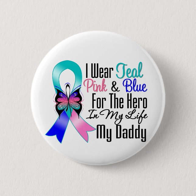 Macaron Rond 5 Cm Thyroid Cancer Ribbon Hero My Daddy (Devant)