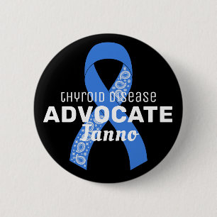 Macaron Rond 5 Cm Thyroid Disease Advocate Bouton noir ruban