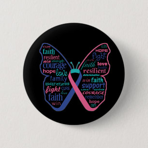 Macaron Rond 5 Cm Thyroïde Cancer Papillon Collage de mots