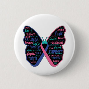 Macaron Rond 5 Cm Thyroïde Cancer Papillon Collage de mots