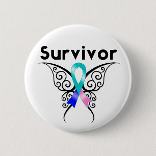 Macaron Rond 5 Cm Thyroïde Cancer Survivant Papillon Tribal