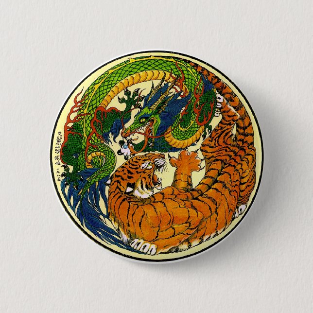 Macaron Rond 5 Cm Tigre et dragon Yin Yang (Devant)