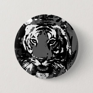 Macaron Rond 5 Cm Tigre noir blanc Pop Art