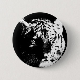Macaron Rond 5 Cm Tigre noir et blanc Pop Art