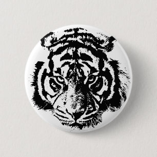Macaron Rond 5 Cm Tigre noir et blanc Pop Art