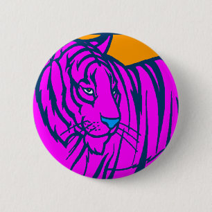 Macaron Rond 5 Cm TIGRE ROSE de JUNGLE du TIGRE 80s de COREY RÉTRO