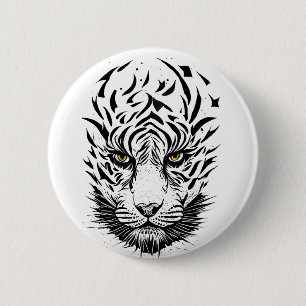 Macaron Rond 5 Cm Tigre Wild Animal Nature Illustration Art Tatouage