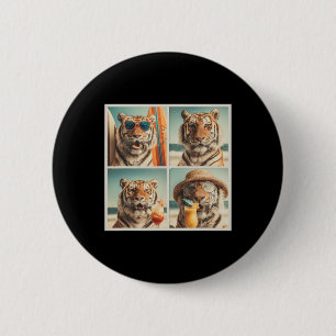 Macaron Rond 5 Cm Tigres Cool Avec Lunettes Animaux Vacances Plage É