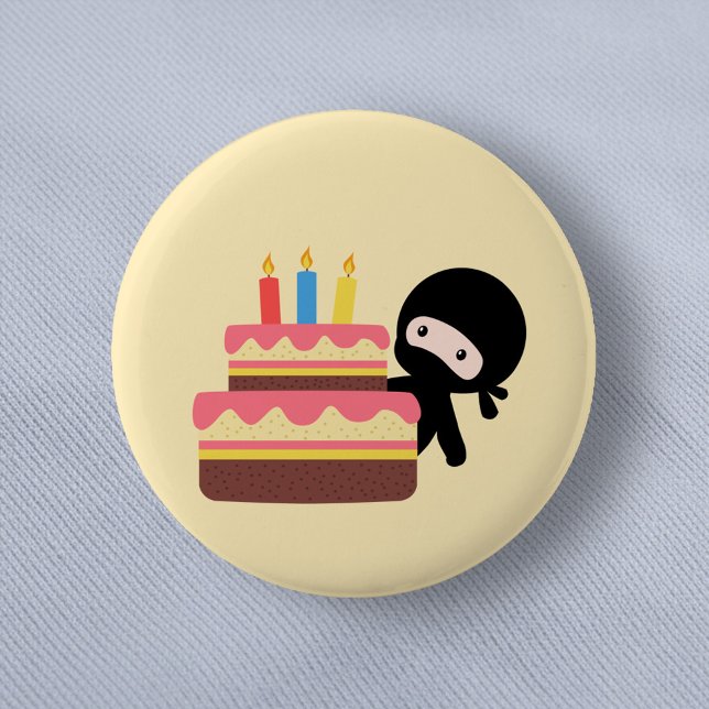 Macaron Rond 5 Cm Tiny Ninja Derrière le gâteau d'anniversaire Jaune (Créateur téléchargé)