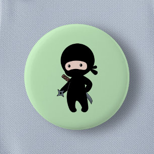 Macaron Rond 5 Cm Tiny Ninja Holding Throwing Star sur Green