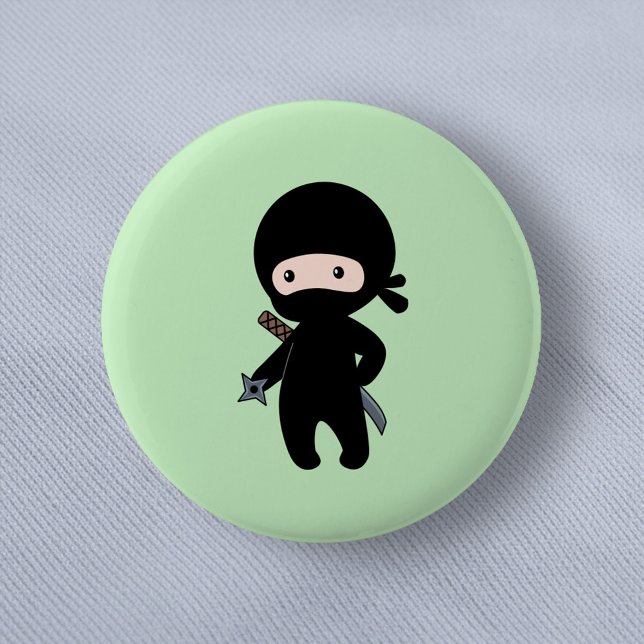 Macaron Rond 5 Cm Tiny Ninja Holding Throwing Star sur Green (Créateur téléchargé)