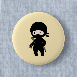 Macaron Rond 5 Cm Tiny Ninja tenant l'étoile à projeter sur Jaune