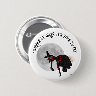 Macaron Rond 5 Cm Tipsy Witch On Flying Broom Pin Button