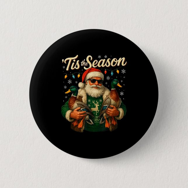 Macaron Rond 5 Cm Tis The Season Cool Santa Duck Christmas Design  (Devant)