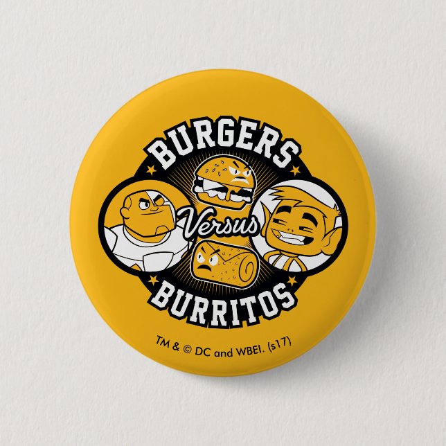 Macaron Rond 5 Cm Titans Ados, allez ! | Burgers contre Burritos (Devant)