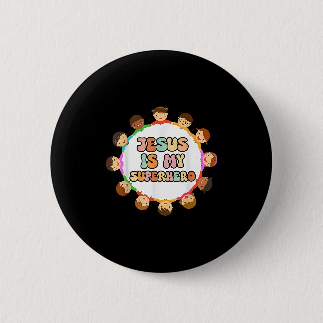 Macaron Rond 5 Cm Toddler Girls Jesus Is My Superhero Christian Sist (Devant)