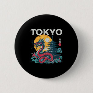 Macaron Rond 5 Cm Tokyo Dragon Asiatique Vintage Japonaise Mythique