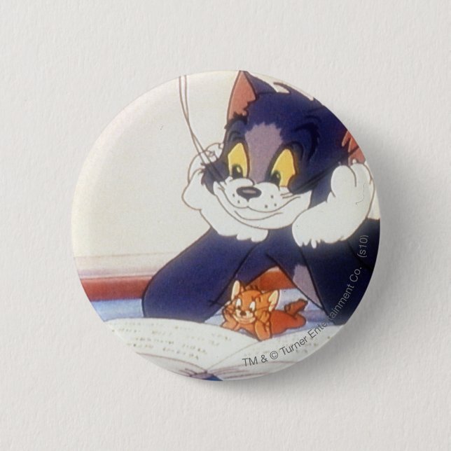 Macaron Rond 5 Cm Tom Et Jerry lisent un livre (Devant)