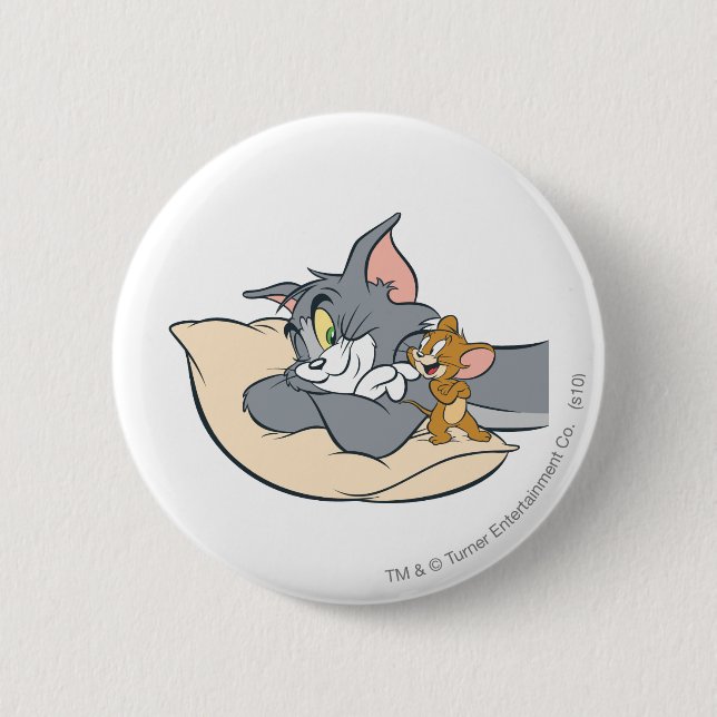 Macaron Rond 5 Cm Tom et Jerry sur le Coussin (Devant)