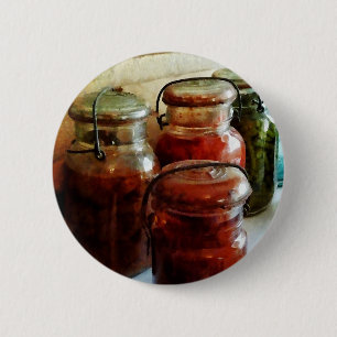 Macaron Rond 5 Cm Tomates et haricots verts dans des pots de mise en