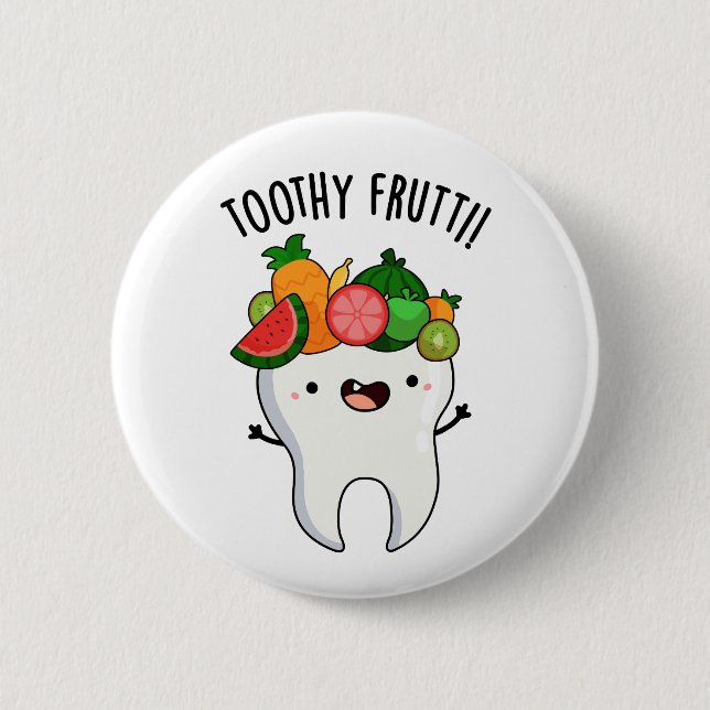 Macaron Rond 5 Cm Toothy Fruity Funny Dental Pun (Devant)