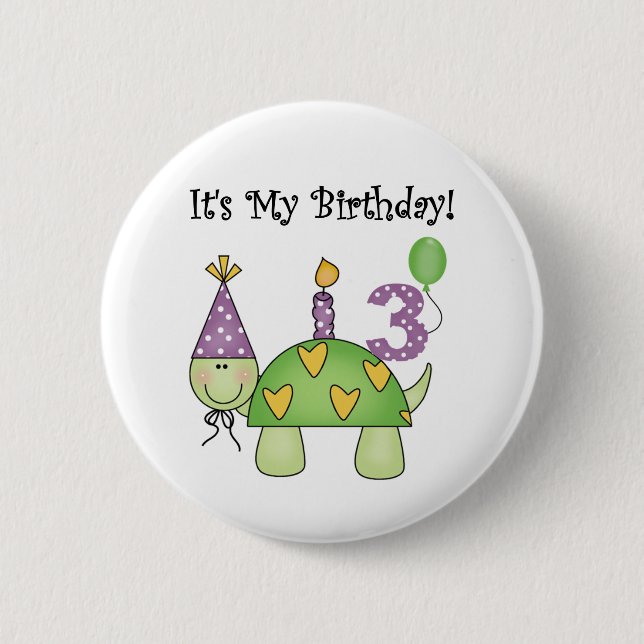 Macaron Rond 5 Cm Tortue 3ème Anniversaire Tshirts et cadeaux (Devant)