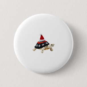 Macaron Rond 5 Cm Tortue au chapeau de Santa - Vieille tortue de mer