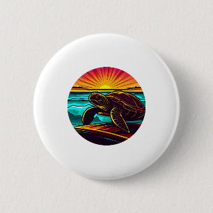 Macaron Rond 5 Cm Tortue au coucher du soleil, conception de la natu