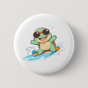 Macaron Rond 5 Cm Tortue Chibi Mignonne Design de Plage d'Été pour S